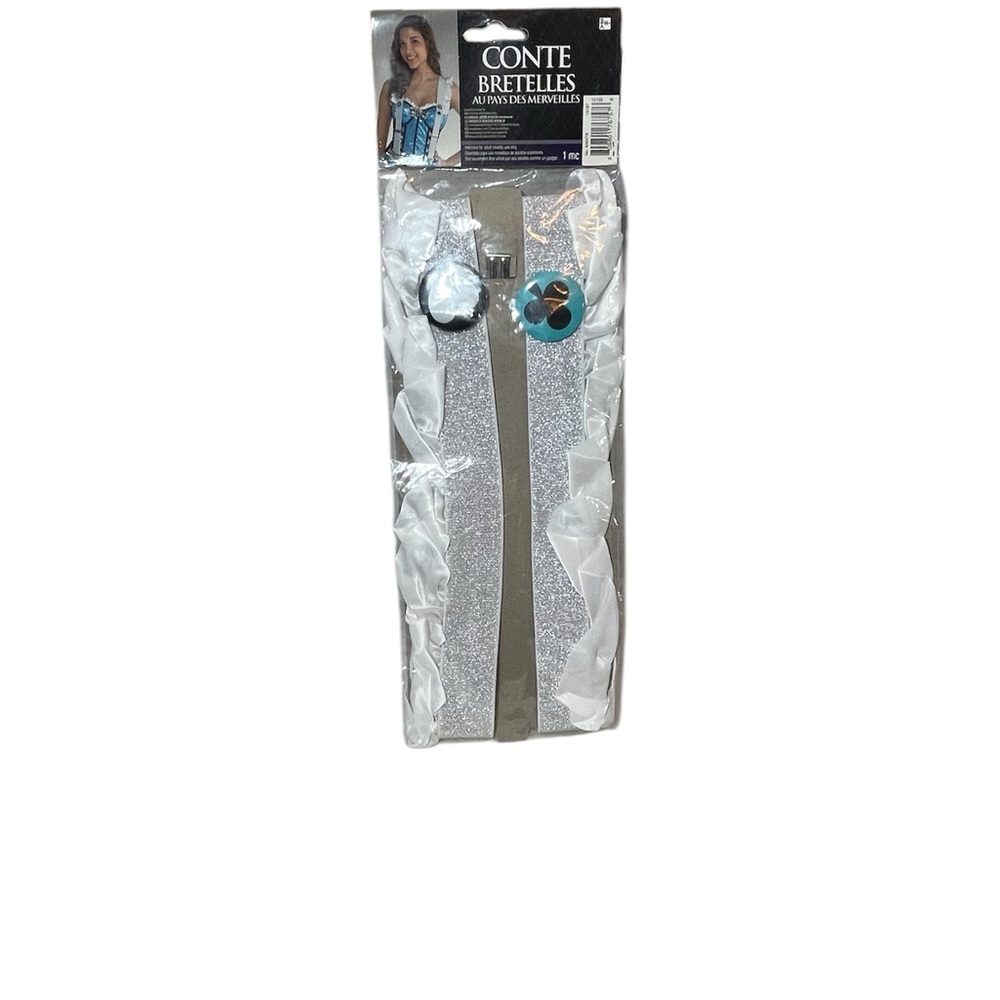 STORYBOOK WONDERLAND SUSPENDERS SILVER‎ SPARKLE WITH BLACK SEQUIN HEART ON BACK - Picture 2 of 5